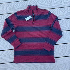 Brooks Brothers Boys Medium Maroon Blue Striped Quarter Zip Pullover Sweatshirt